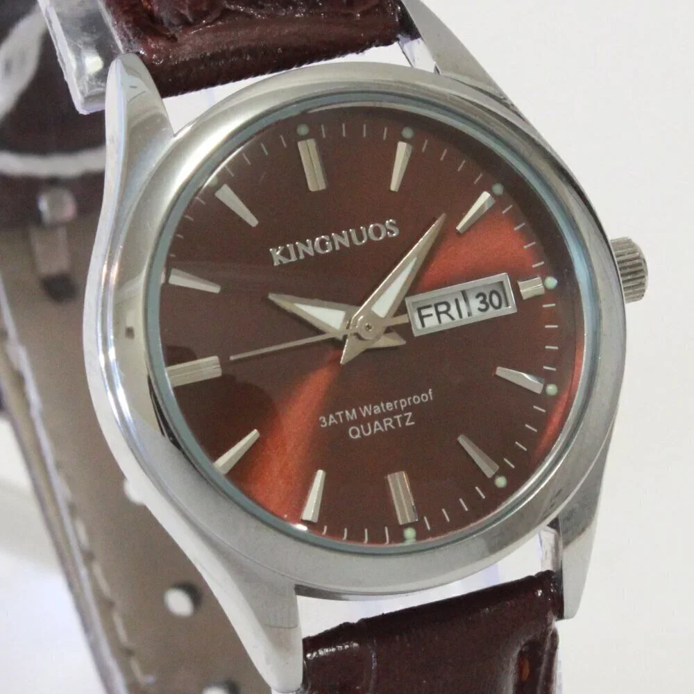 Women's Contemporary Dress Watch Silver With Brown Strap 28mm